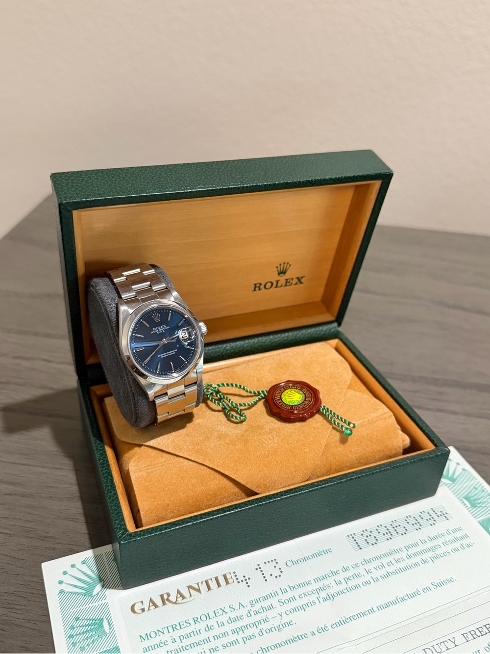 Rolex Oyster Perpetual Date 34mm Blue Dial Automatic Stainless Steel Watch